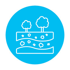 Image showing Cut of soil with different layers and trees on top line icon.