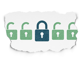 Image showing Security concept: closed padlock icon on Torn Paper background