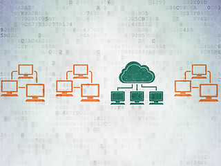 Image showing Cloud computing concept: cloud network icon on Digital Paper background