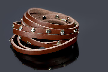 Image showing leather bracelet with crystals