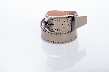 Image showing beige leather Women\'s belt with rhinestones