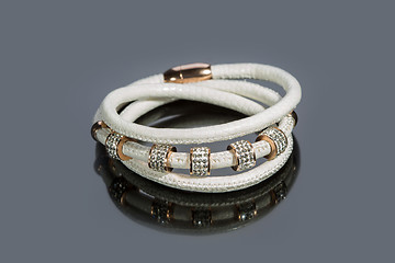 Image showing leather bracelet with crystals