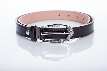 Image showing brown Women\'s belt with rhinestones