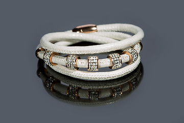 Image showing leather bracelet with crystals