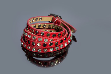 Image showing leather bracelet with crystals