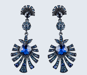 Image showing Pear Diamonds Earrings. blue gems