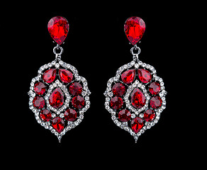 Image showing Pear Diamonds Earrings. red gems