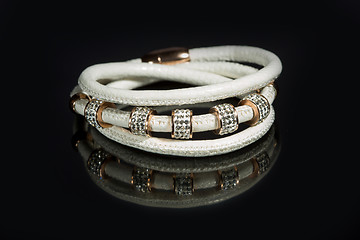 Image showing leather bracelet with crystals