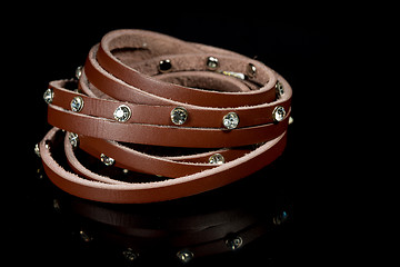 Image showing leather bracelet with crystals