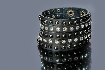 Image showing leather bracelet with crystals