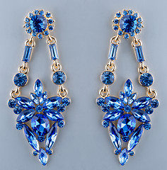Image showing Pear Diamonds Earrings. blue gems
