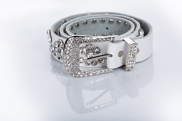 Image showing white Women\'s belt with rhinestones