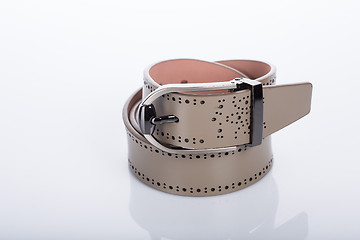 Image showing beige leather Women\'s belt with rhinestones