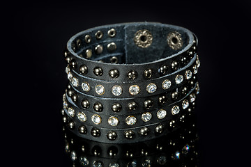 Image showing leather bracelet with crystals