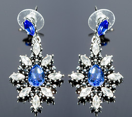 Image showing Pear Diamonds Earrings. blue gems