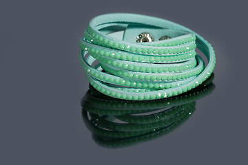 Image showing leather bracelet with crystals