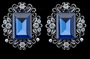 Image showing Pear Diamonds Earrings. blue gems