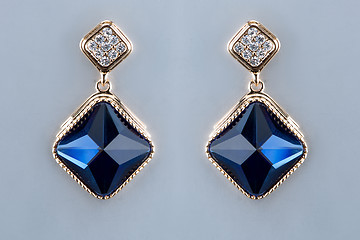 Image showing Pear Diamonds Earrings. blue gems