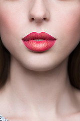 Image showing Sexy Lips. Beauty Red Lip Makeup Detail. 