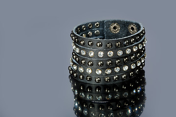 Image showing leather bracelet with crystals