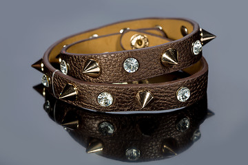 Image showing leather bracelet with crystals