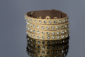 Image showing leather bracelet with crystals