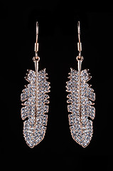 Image showing gold earrings with jewels on the black