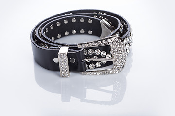 Image showing Black Women\'s belt with rhinestones