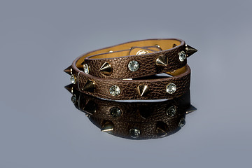 Image showing leather bracelet with crystals