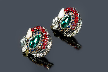 Image showing Pear Diamonds Earrings. red gems