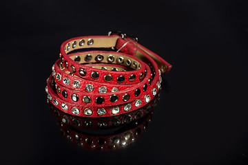 Image showing leather bracelet with crystals