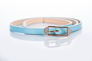 Image showing blue Women\'s belt with rhinestones