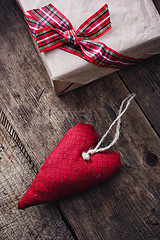 Image showing Fabric handmade hearts and gift