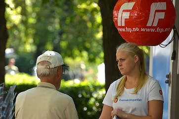 Image showing Progress Party (FrP) campaign stand