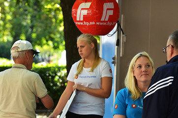 Image showing Norwegian Progress Party (FrP) campaign stand