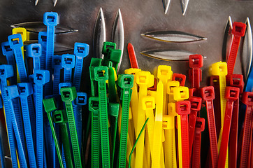 Image showing Set colored cable ties, close up