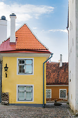 Image showing Narrow street in the Old Town of Tallinn with colorful facades, 