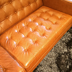 Image showing Luxurious orange leather sofa