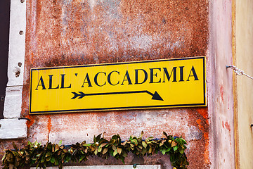 Image showing All Accademia direction sign in Venice