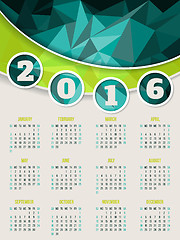 Image showing Colorful 2016 calendar template with triangle background