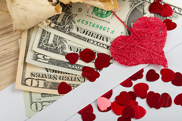 Image showing valentine concept with hearts, dry roses and