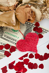 Image showing valentine concept with hearts, dry roses and