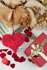 Image showing valentine concept with hearts, dry roses and