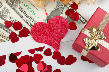 Image showing valentine concept with hearts, dry roses and