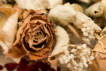 Image showing bouquet of dried roses with leaves