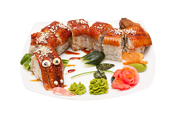 Image showing Sushi rolls dragon 