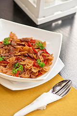 Image showing Farfalle with vegetable and beef