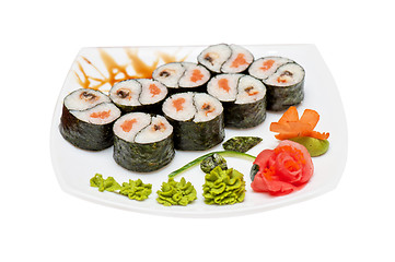 Image showing Roll with smoked eel and salmon 