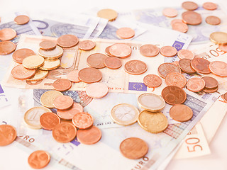 Image showing  Euros coins and notes vintage