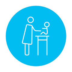 Image showing Woman taking care of baby line icon.